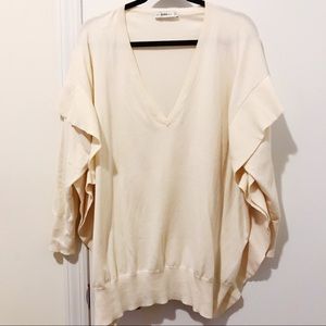 ZARA Cozy beige sweater with ruffles